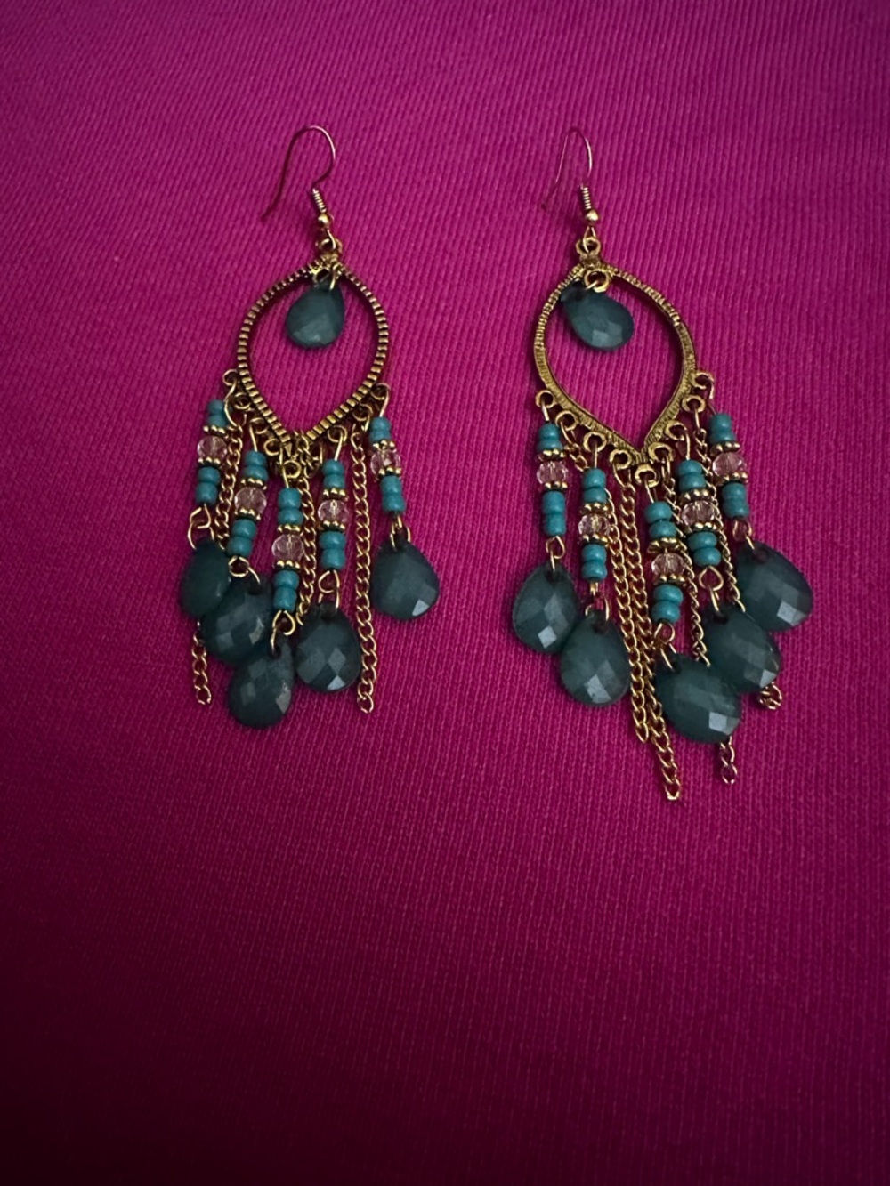 Gold-Tone Teal Bead Chandelier Earrings - Women Jewelry